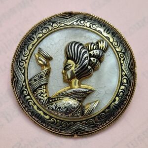 Vintage Damascene Geisha Brooch